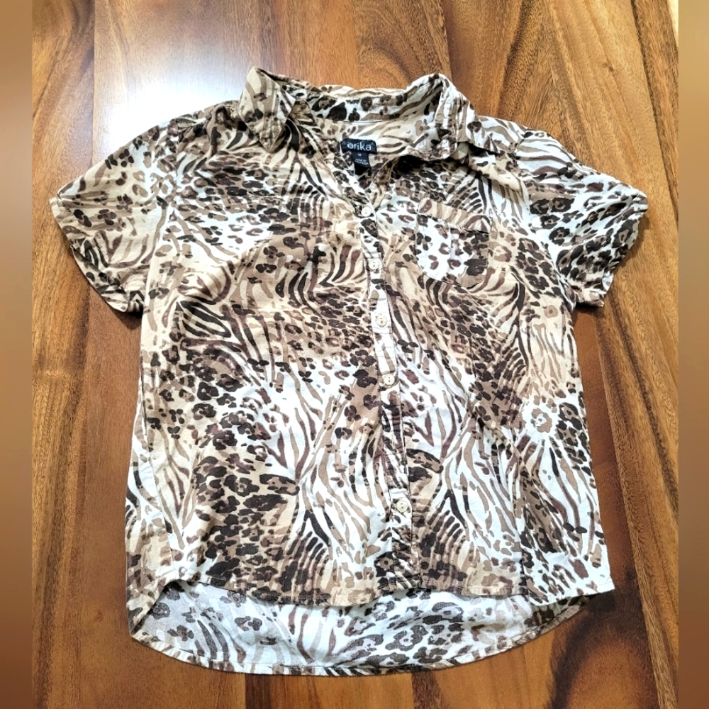 EUC Erika animal print button down shirt blouse